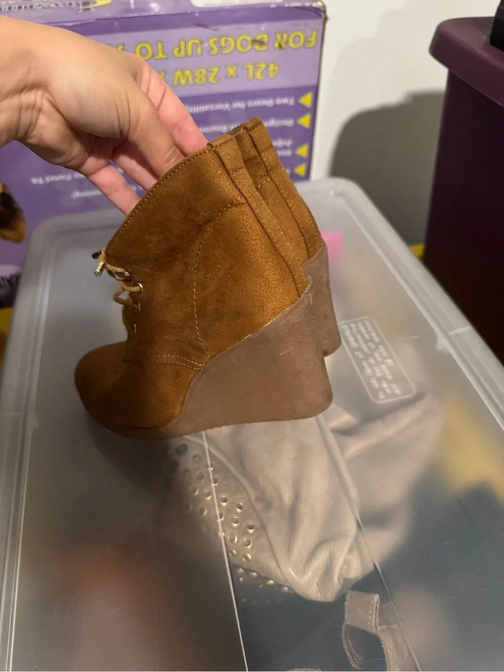 Women's Tan Suede Wedge Booties - Lace-Up Comfort size 6
